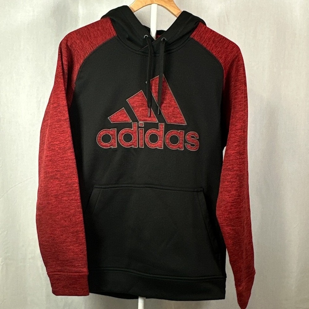 Adidas Mens Climawarm Hoodie Black Red Raglan Logo Sweatshirt AI5701 Size M